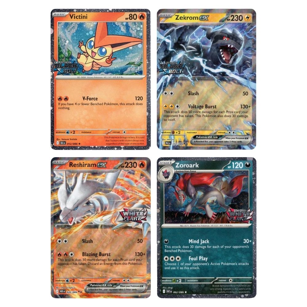 Reshiram ex 020/086, Zekrom ex 034/086, Victini 012/086, Zoroark 062/086 (Stamped)