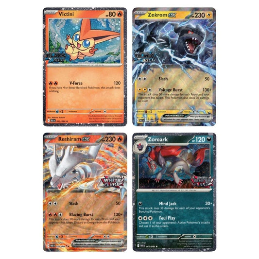 Reshiram ex 020/086, Zekrom ex 034/086, Victini 012/086, Zoroark 062/086 (Stamped)